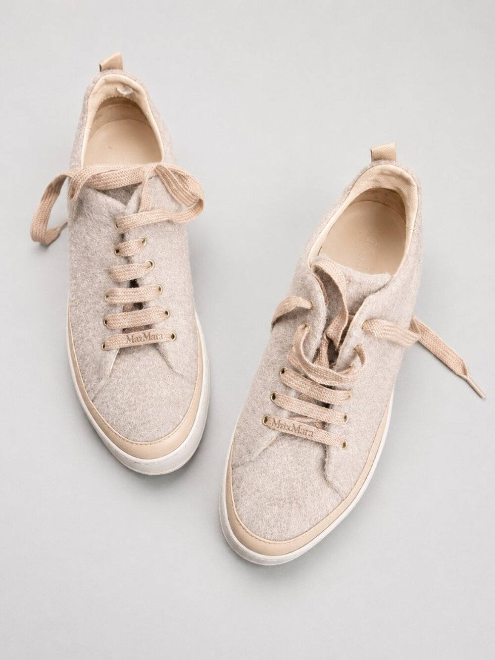 Max Mara Tunny Beige Textile/Leather Platform Sneakers, size EU37.5/US7.5